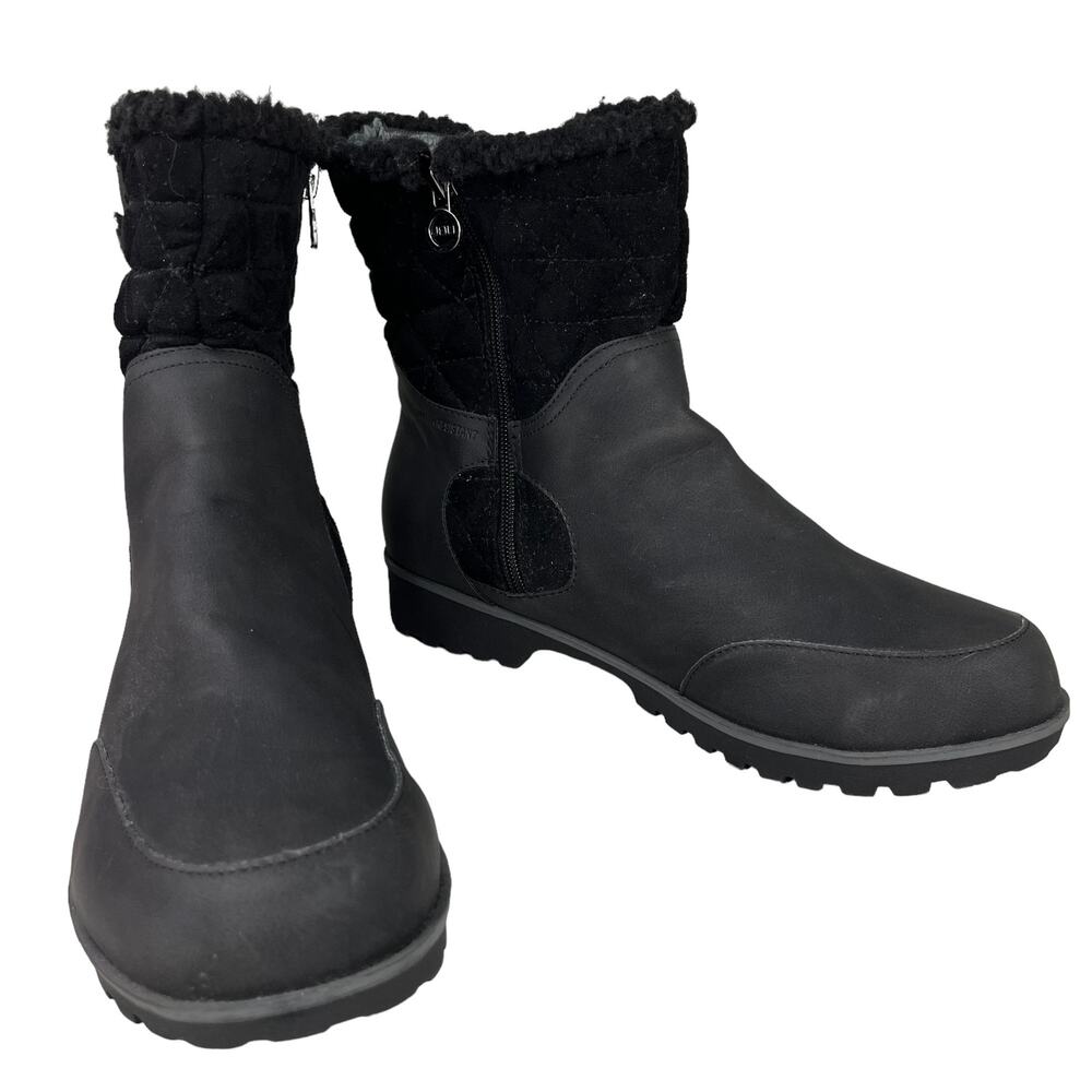 JBU Gabriella Water Resistant Snow Rain Boots 10W Wide Black Quilted Side Zip